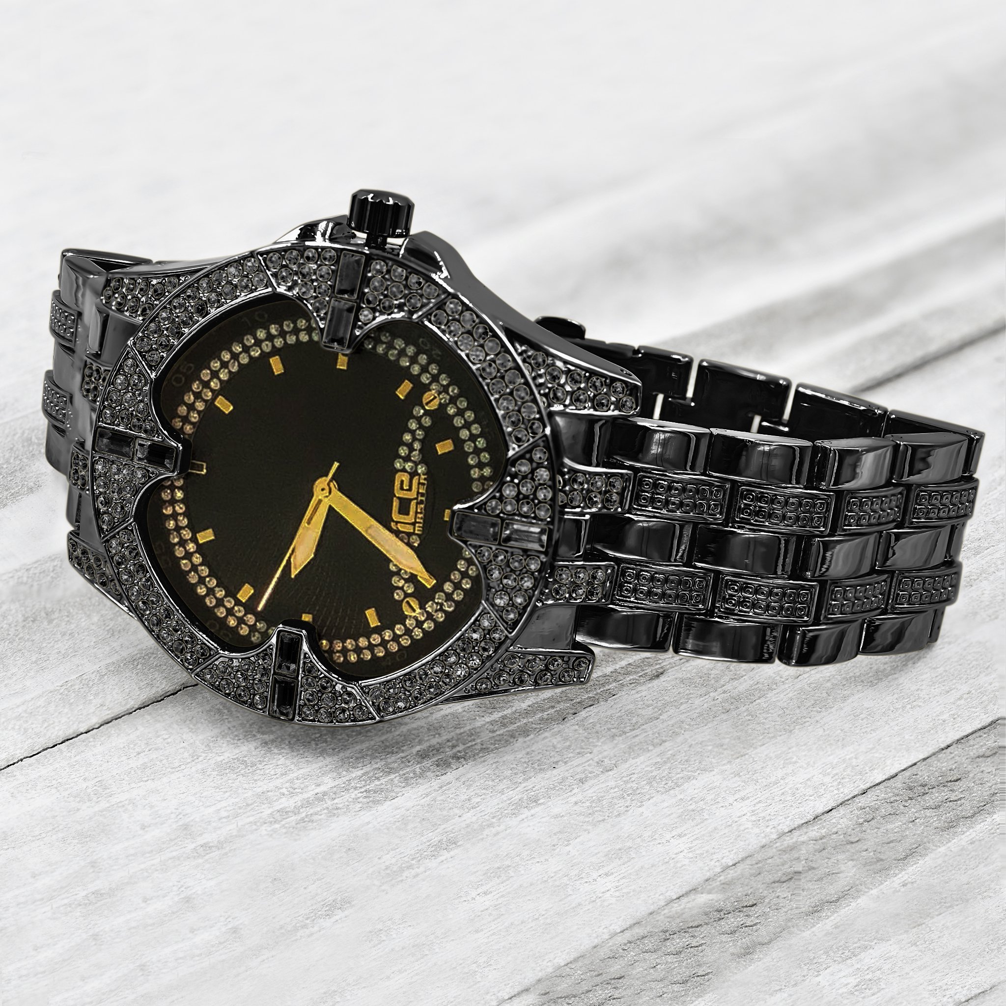 SOLITUDE Ice Master Watch featuring round and baguette cubic zirconia on the bezel, showcasing a luxurious design.