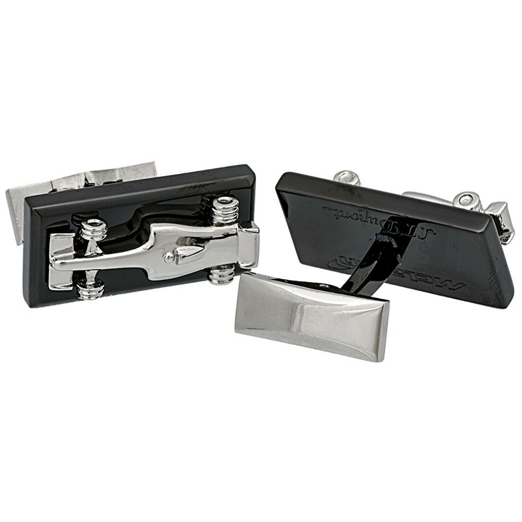 S.T. Dupont McLaren Formula 1 Grand Prix Stainless Steel Race Car Cufflinks displayed in an elegant gift box, showcasing their sleek design and luxury finish.