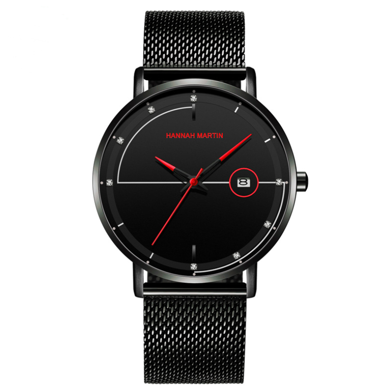 A sleek Stainless Steel Mesh Ultra-thin Quartz Watch featuring a round dial, stainless steel strap, and spiral crown design.