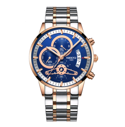 Steel Band Waterproof Quartz Watch for Men featuring a round dial, stainless steel strap, and luminous features.