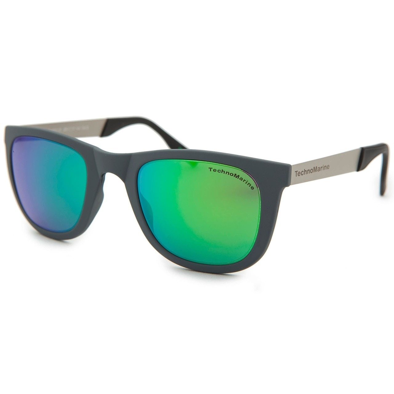 Technomarine Black Reef TMEW001-01 sunglasses featuring a grey plastic frame and green mirrored lenses, perfect for stylish sun protection.