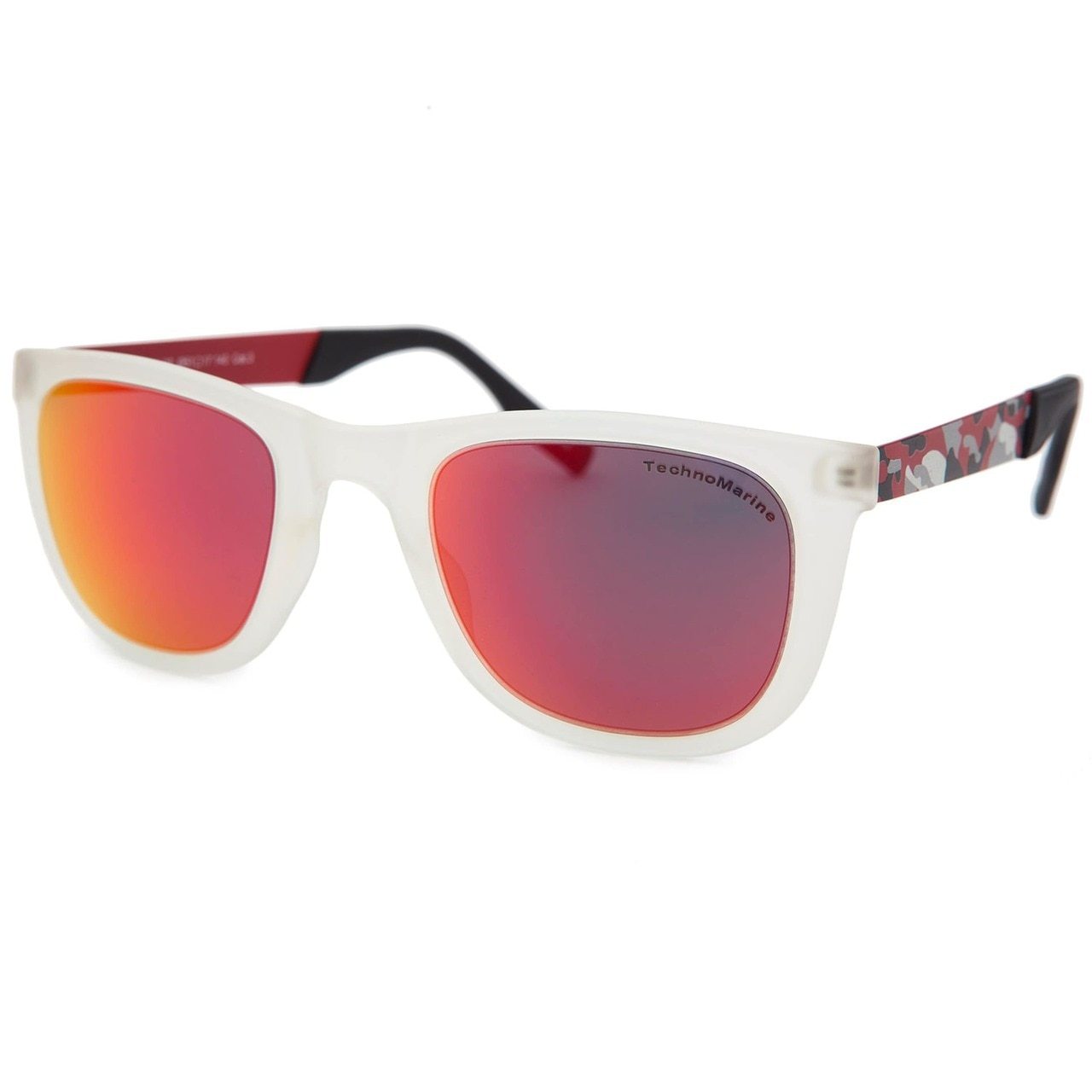 Technomarine Black Reef TMEW001-07 Wayfarer sunglasses with orange mirrored lenses and clear plastic frame, stylish and unisex.