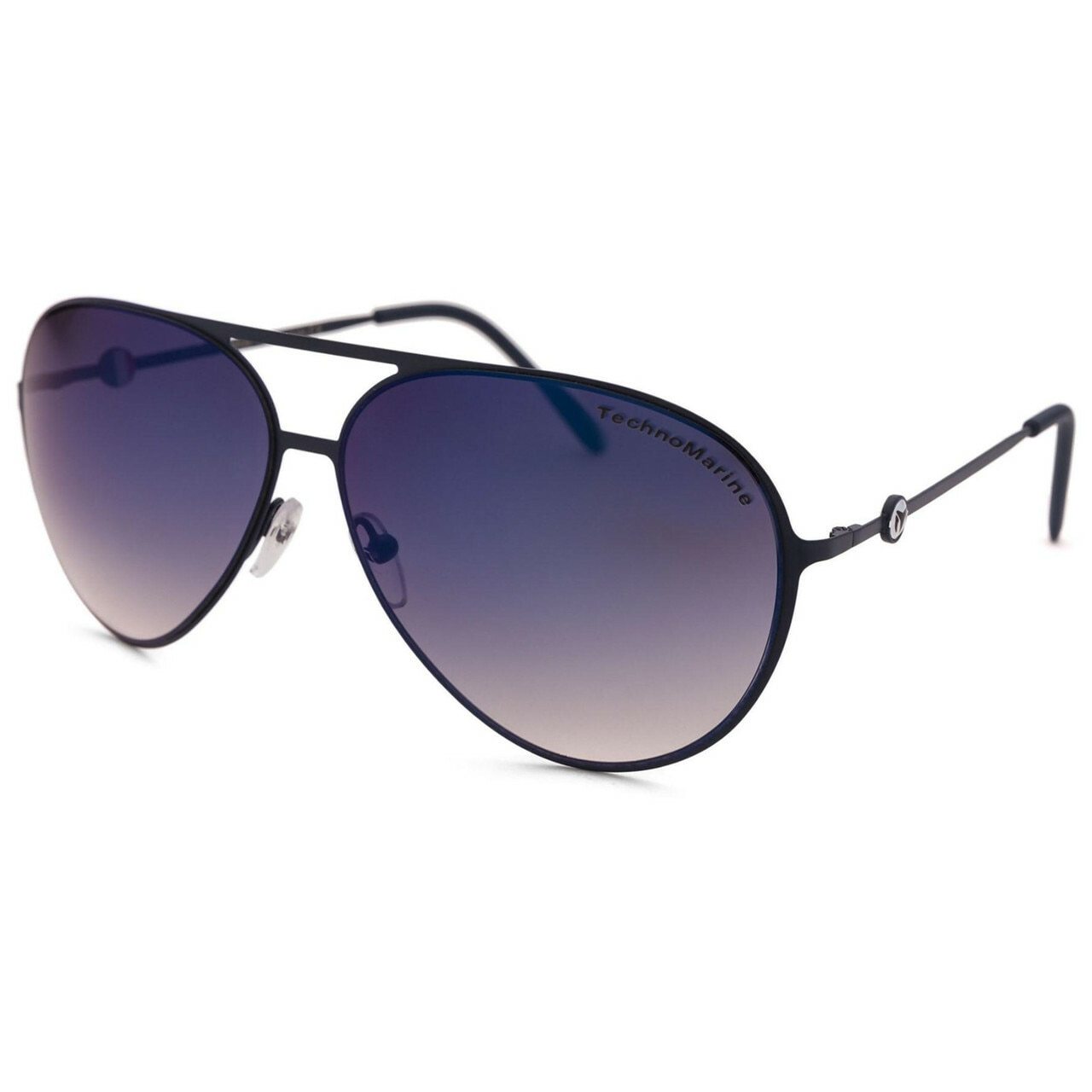 Technomarine Cruise Original Aviator TMEW005-05 sunglasses with mirrored blue lenses and metal frame, stylishly displayed in a case.