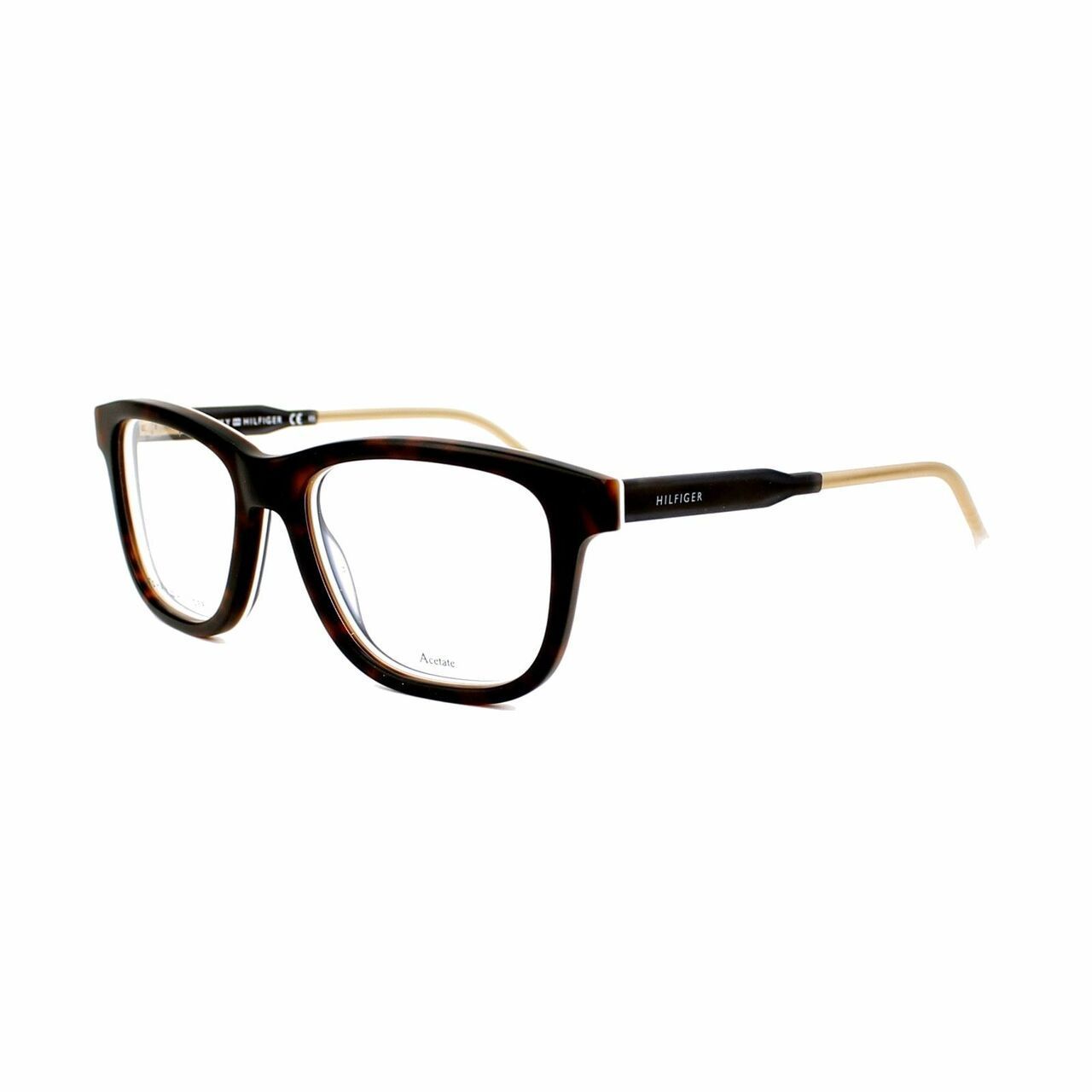 Tommy Hilfiger TH1353-K03 Havana Square Men's Acetate Eyeglasses with a stylish full-rim design, perfect for modern men.