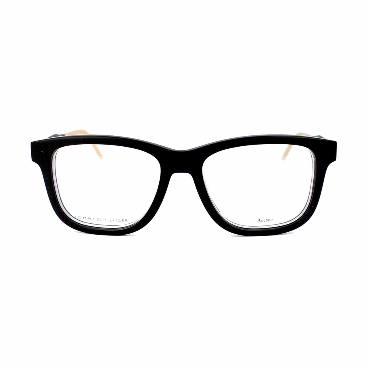 Tommy Hilfiger TH1353-K0C Black Grey Square Men's Acetate Eyeglasses displayed elegantly with a stylish case.