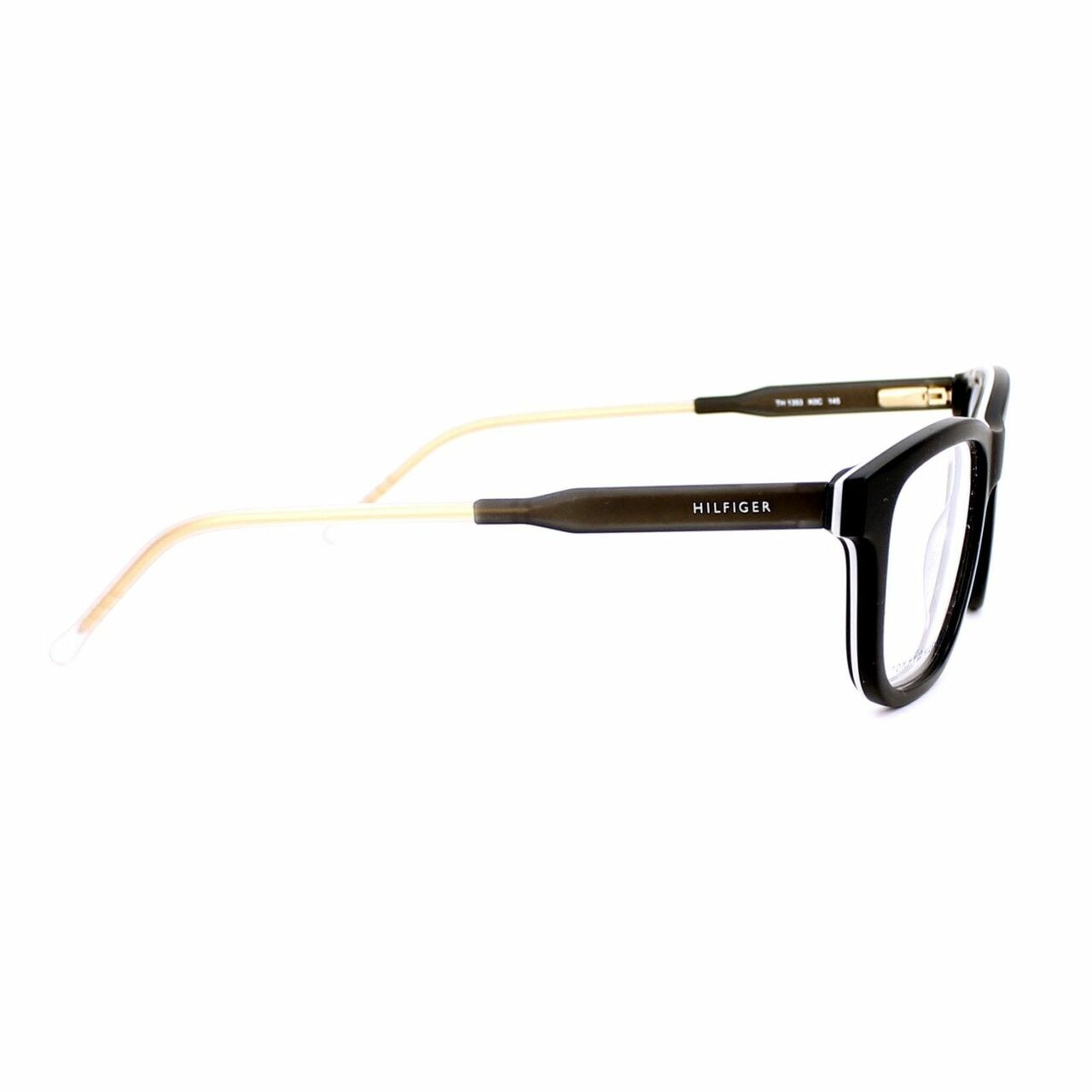 Tommy Hilfiger TH1353-K0C Black Grey Square Men's Acetate Eyeglasses displayed elegantly with a stylish case.