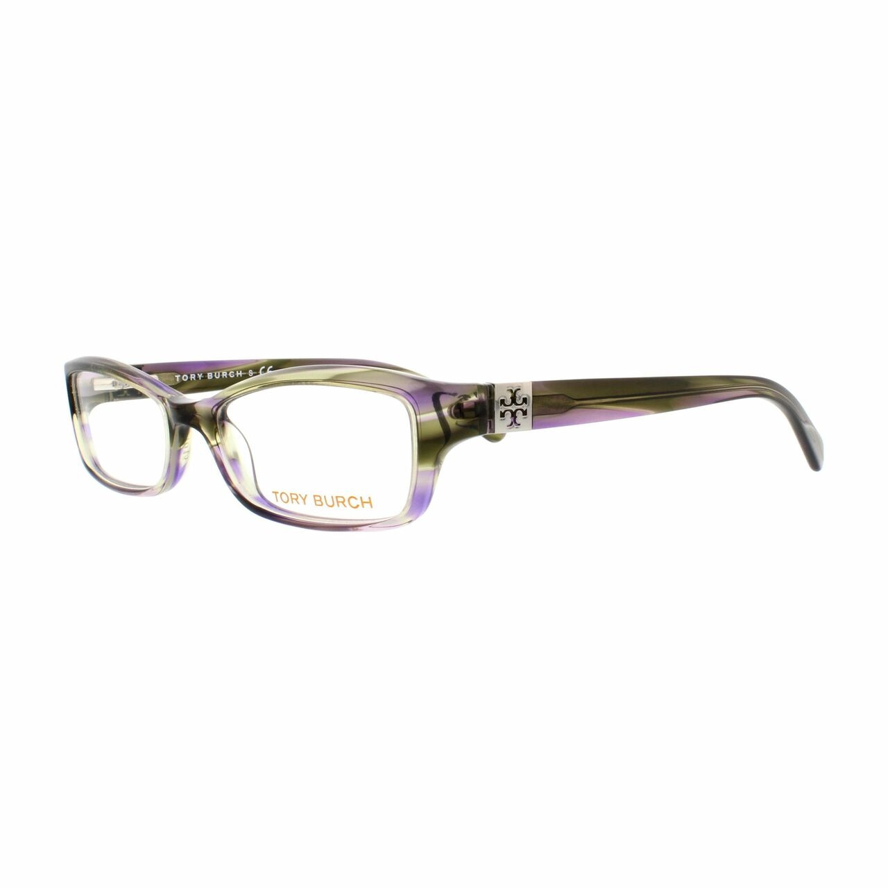 Tory Burch TY2010-745 Purple Tortoise Rectangular Women's Plastic Eyeglasses showcasing a stylish design and durable frame.
