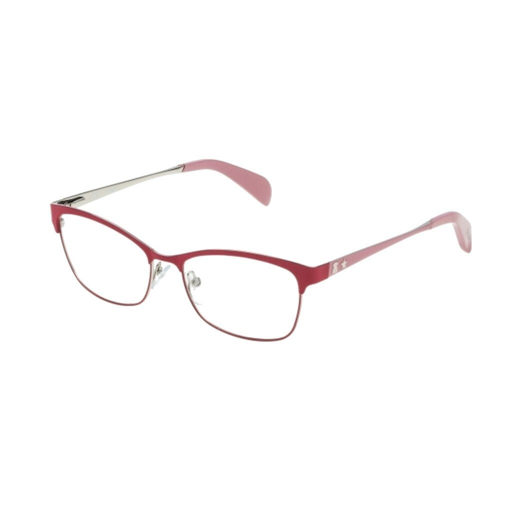 Tous VTO337-0KA5 Pink Silver Square Women's Metal Eyeglasses displayed elegantly, showcasing their stylish design and color.
