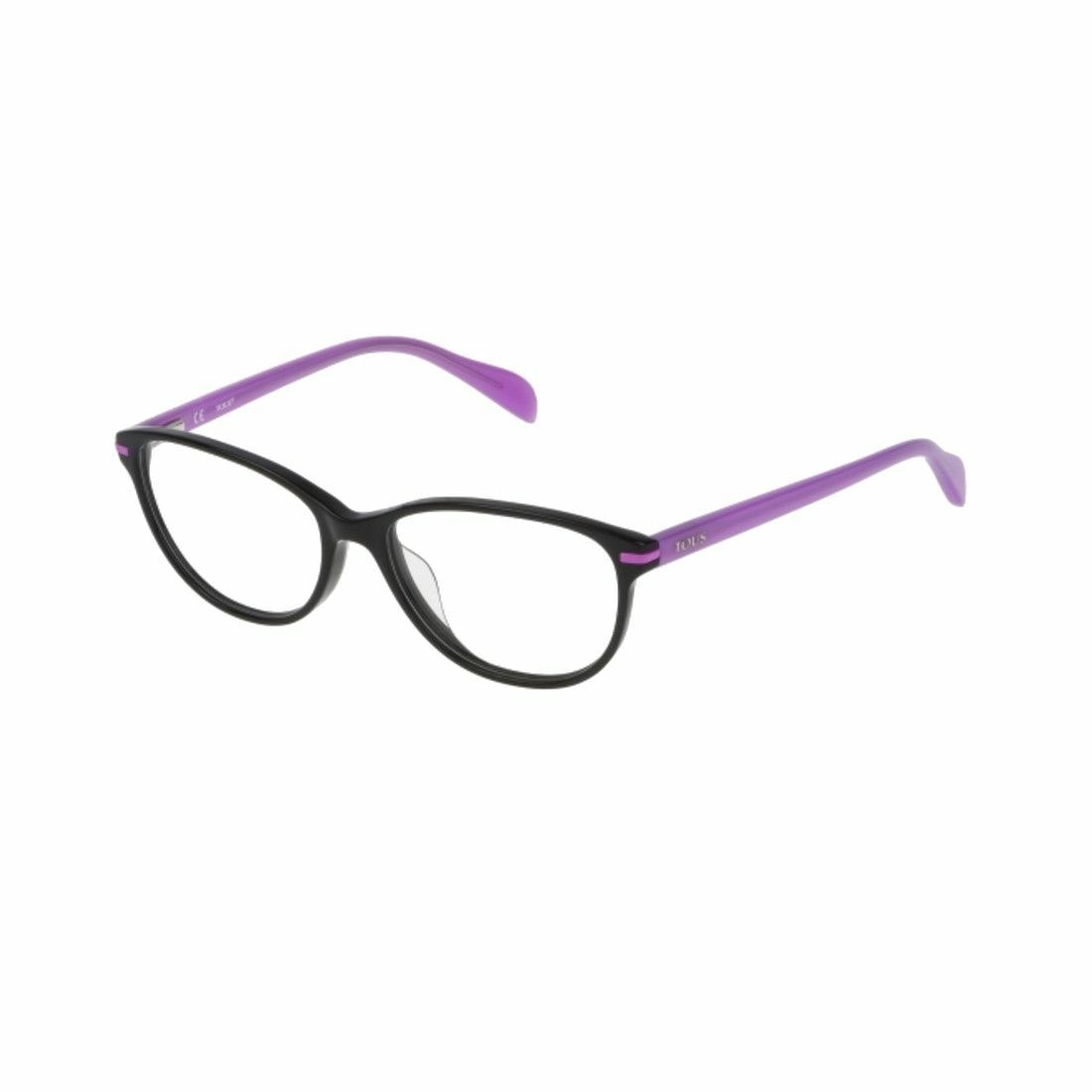 Tous VTO927-700L Black Lilac Cat-Eye Women's Plastic Eyeglasses displayed elegantly with a stylish case.