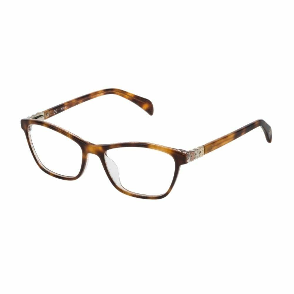 Tous VTO974-09RG Havana Rectangular Women's Acetate Eyeglasses displayed elegantly with a stylish case.