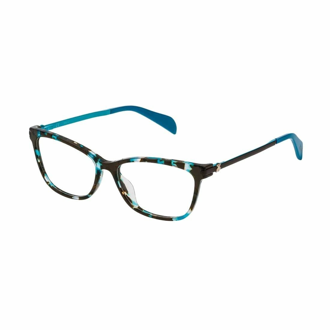 Tous VTO975-0GGD Blue Tortoise Square Women's Acetate Eyeglasses showcasing a stylish blue tortoise pattern and square frame design.