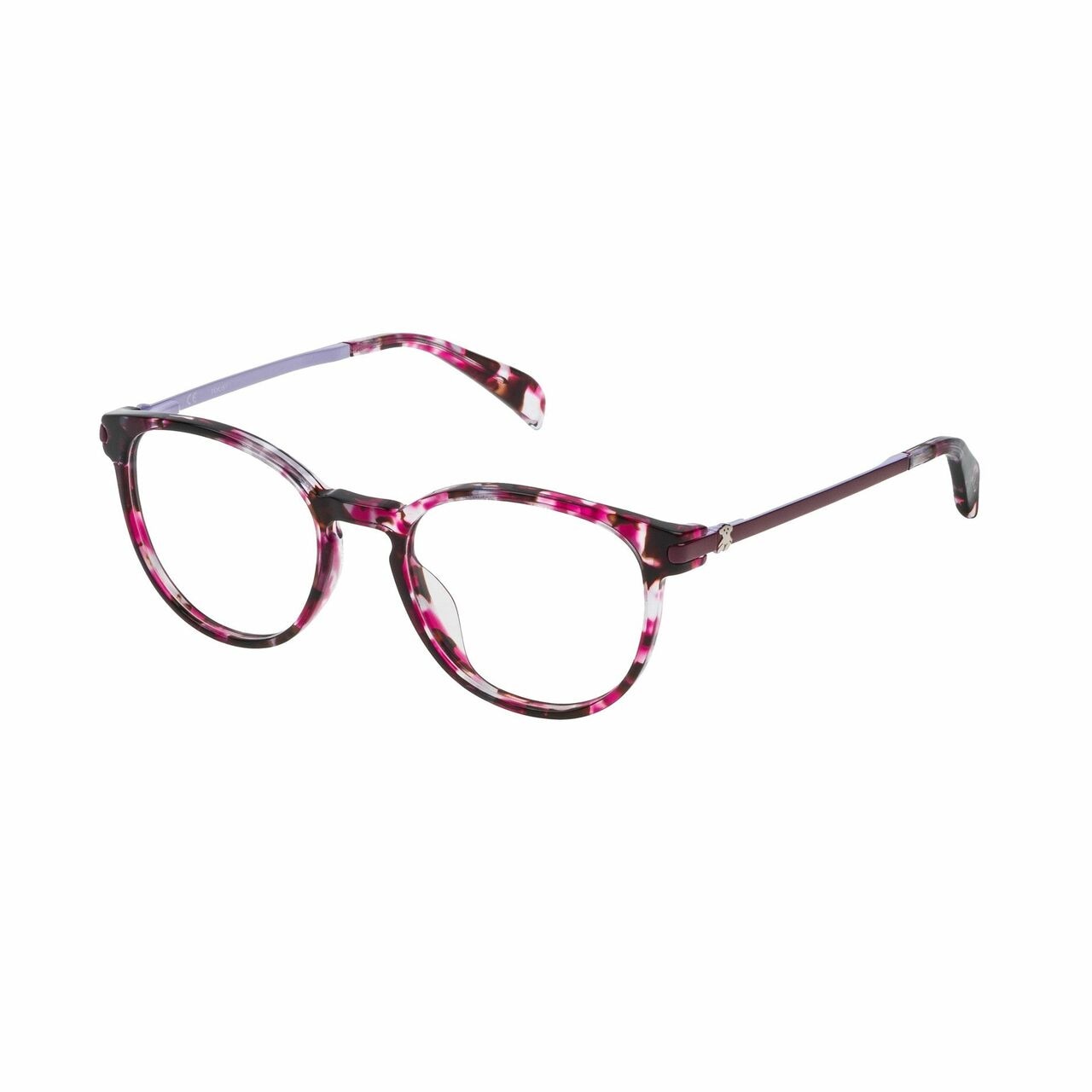 Tous VTO976-07TC Purple Tortoise Oval Women's Acetate Eyeglasses displayed elegantly with a stylish case.