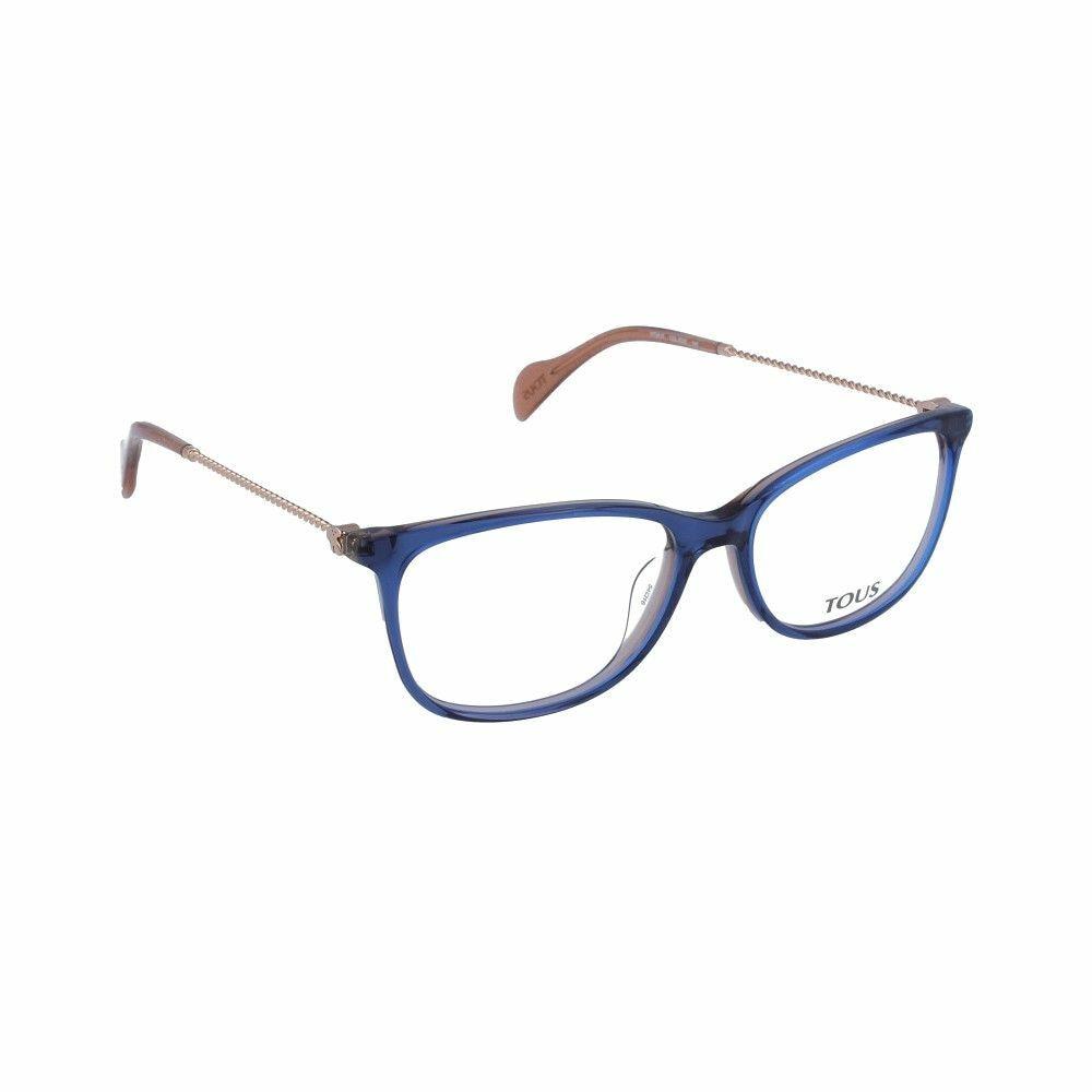 Tous VTOA10-0D25 Blue Cat-Eye Women's Acetate Eyeglasses showcasing a stylish blue frame and elegant cat-eye shape.