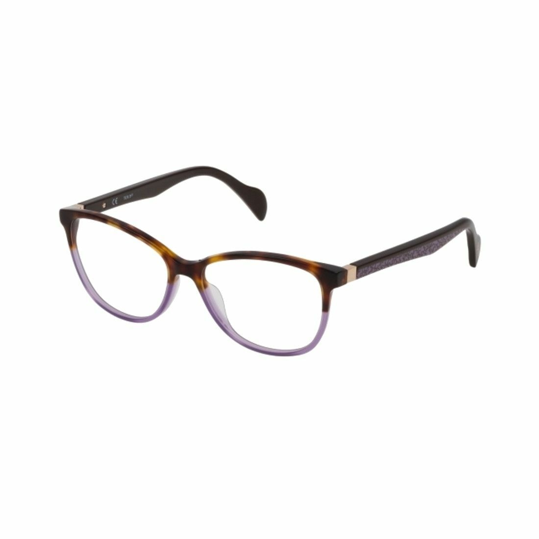 Stylish Tous VTOA16-0AF5 Havana Lilac Square Women's Acetate Eyeglasses with a full-rim design, perfect for various face shapes.