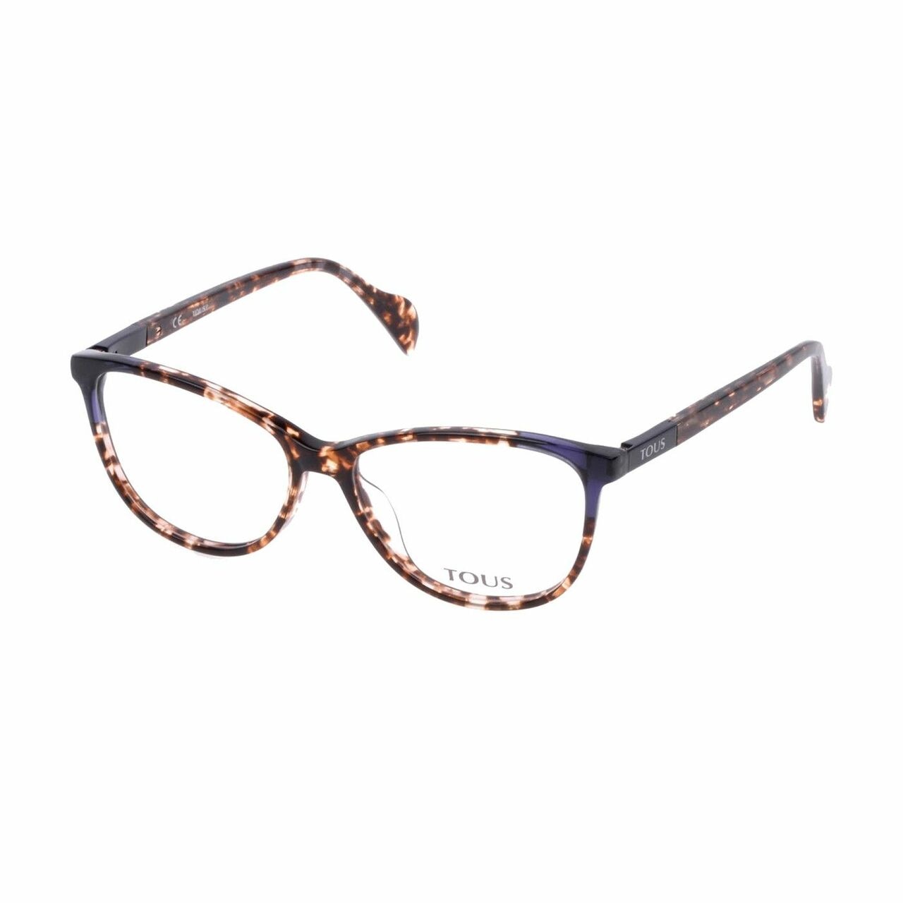 Tous VTOA21-781Y Havana Blue Square Women's Acetate Eyeglasses displayed elegantly with a stylish case.