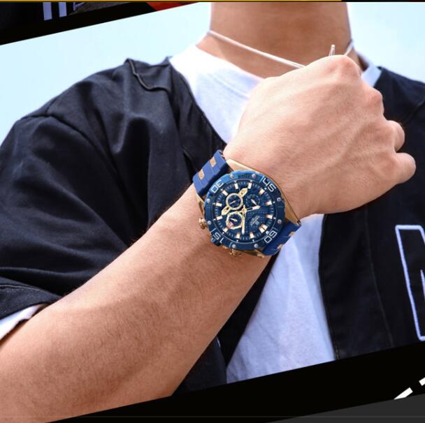 TPU Strap Quartz Movement Six-hand Outdoor Sports Watch featuring a round dial, six hands, and a durable TPU strap in various colors.