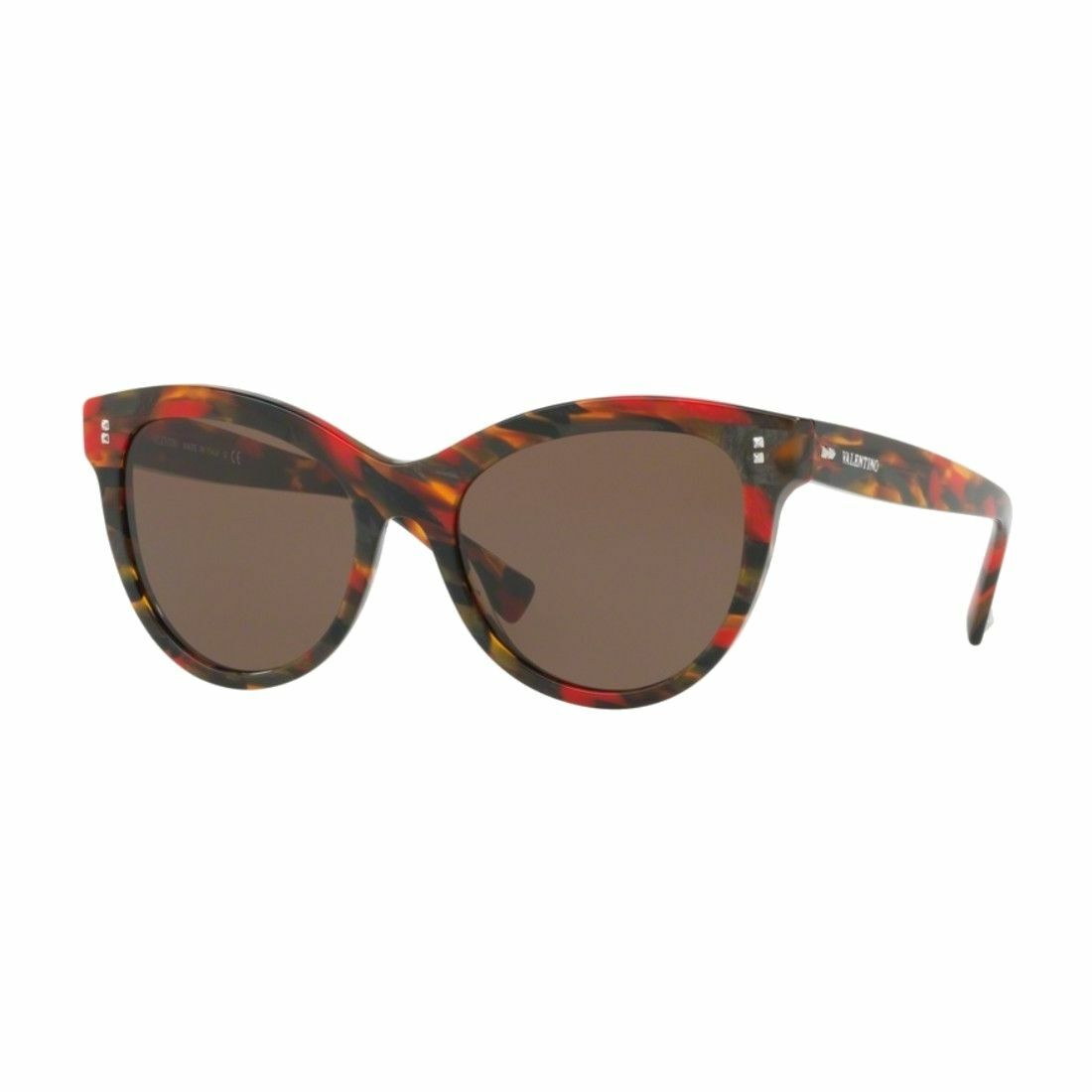 Valentino VA4013-5040/73 Striped Red Brown Cat Eye Sunglasses with Brown Lenses for Women, showcasing a stylish and elegant design.