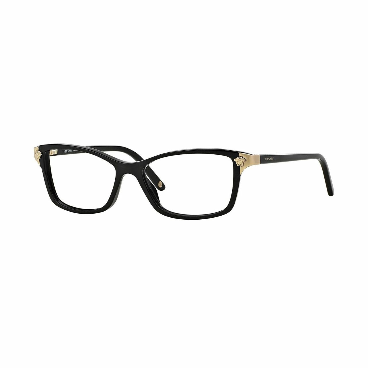 Versace VE3156-GB1 Black Rectangular Women's Plastic Eyeglasses displayed elegantly with a stylish case.