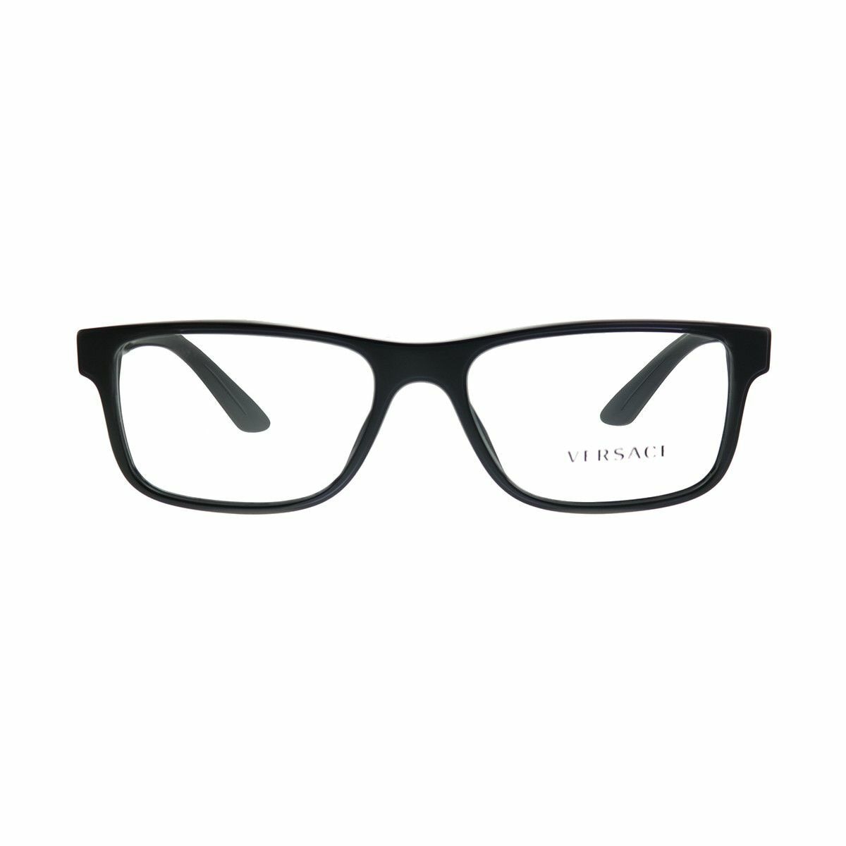 Versace VE3211-GB1 Black Square Men's Plastic Eyeglasses with gold detailing on the sides.