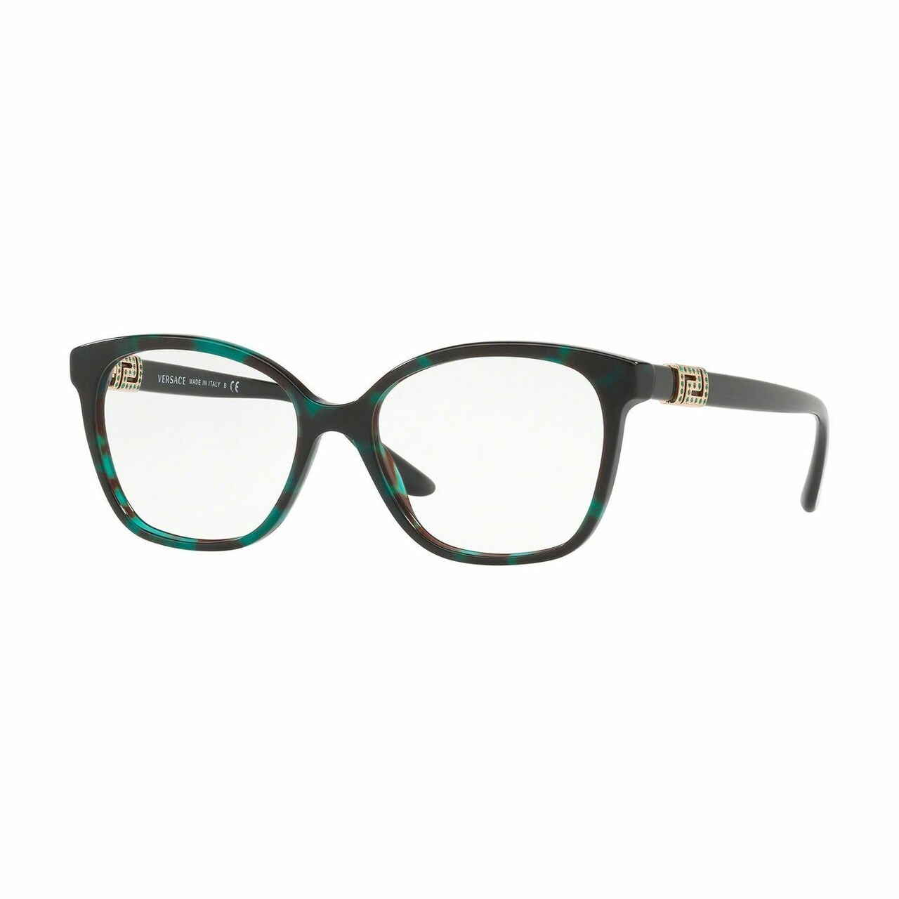 Versace VE3235B-5076 Green Havana Square Women's Plastic Eyeglasses with a stylish full-rim design, perfect for modern women.