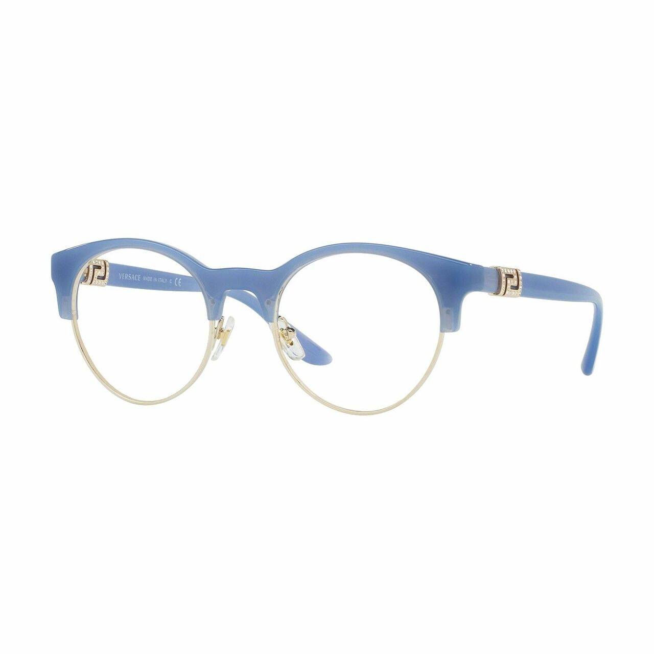 Versace VE3233B-5227 Opal Azure Round Women's Plastic Eyeglasses showcasing a stylish full-rim design in a vibrant color.