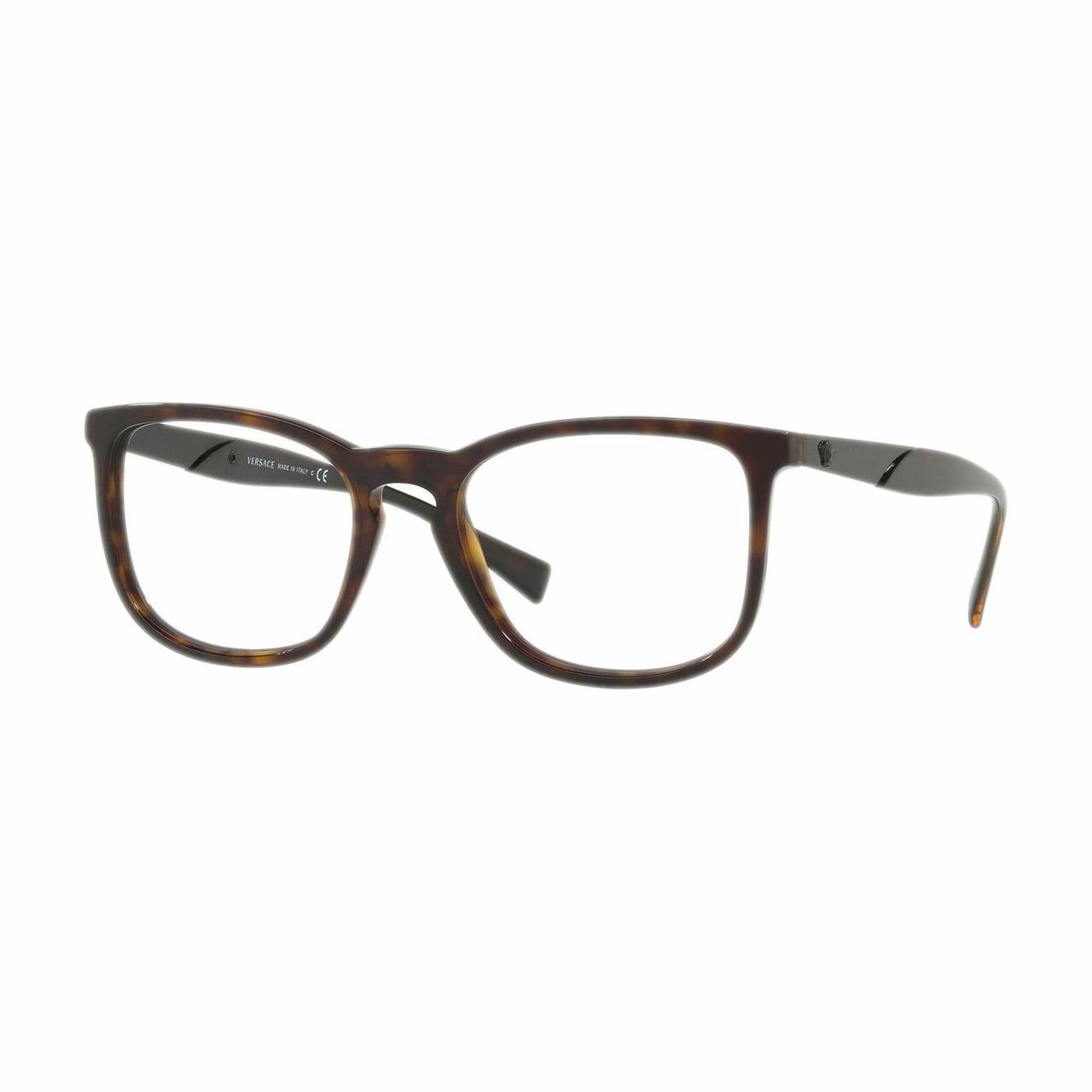 Versace VE3252-108 Dark Havana Square Men's Plastic Eyeglasses with stylish full-rim design.