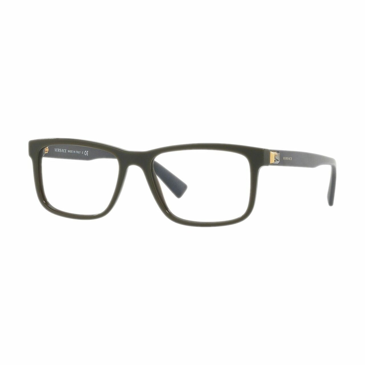 Versace VE3253-5193 Green Rectangular Men's Plastic Eyeglasses displayed in a stylish case.