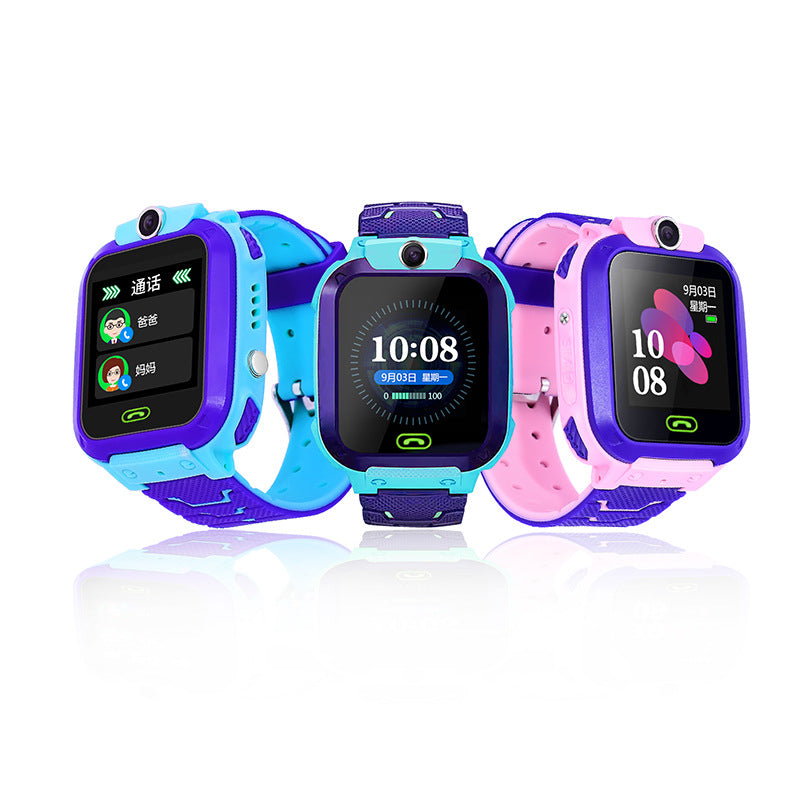 A colorful waterproof children's phone watch with a 1.44-inch touch screen, designed for safety and fun, featuring a camera and GPS positioning.