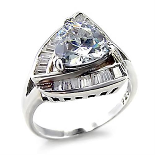 High-polished 925 sterling silver ring featuring a brilliant AAA grade cubic zirconia stone, showcasing elegance and quality.