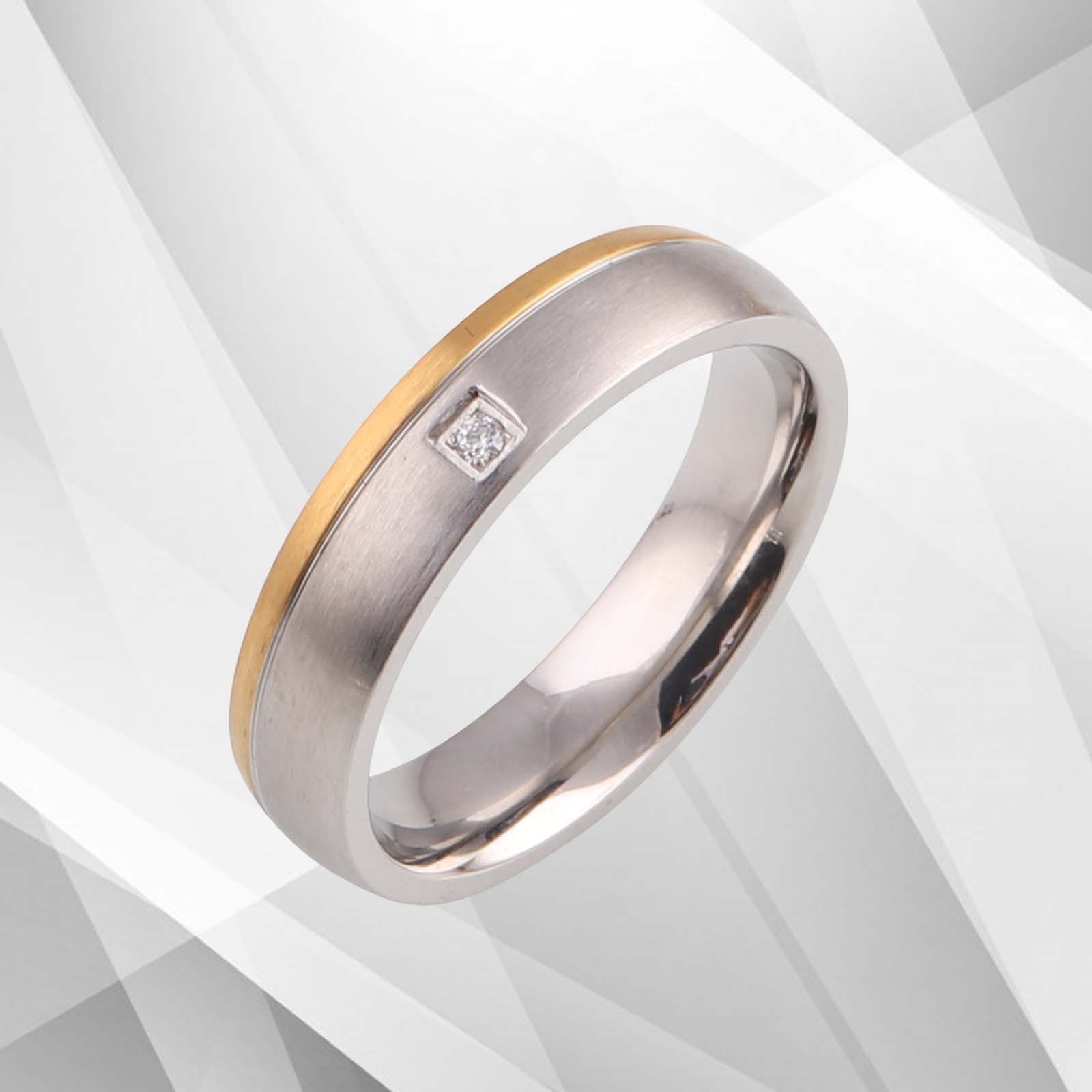 0.35Ct CZ Diamond ring in 18Ct yellow and white gold over titanium, featuring a matt finish and comfort fit design.
