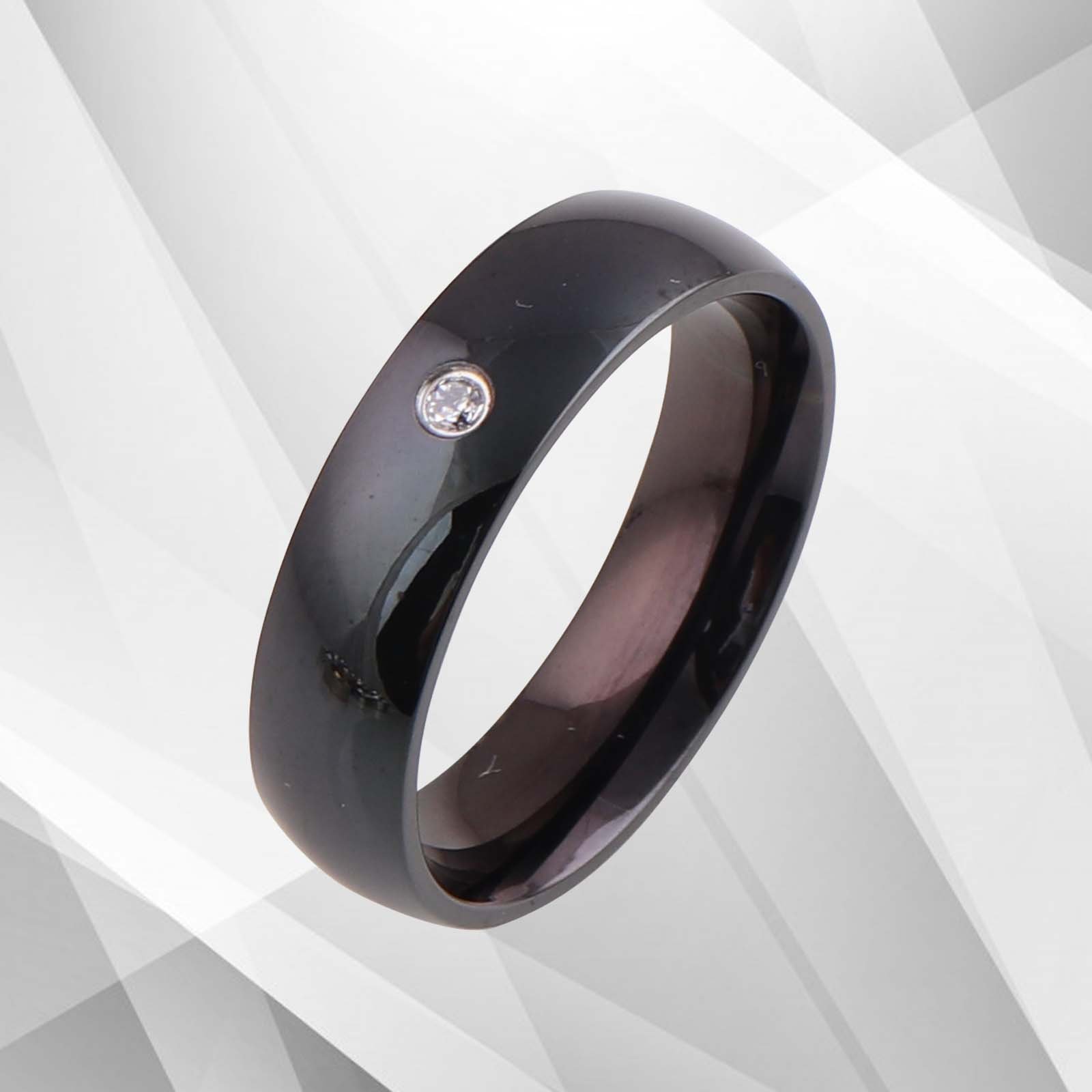 0.35Ct CZ Diamond Ring featuring a black titanium band, showcasing a sparkling polished finish and a comfort fit design.