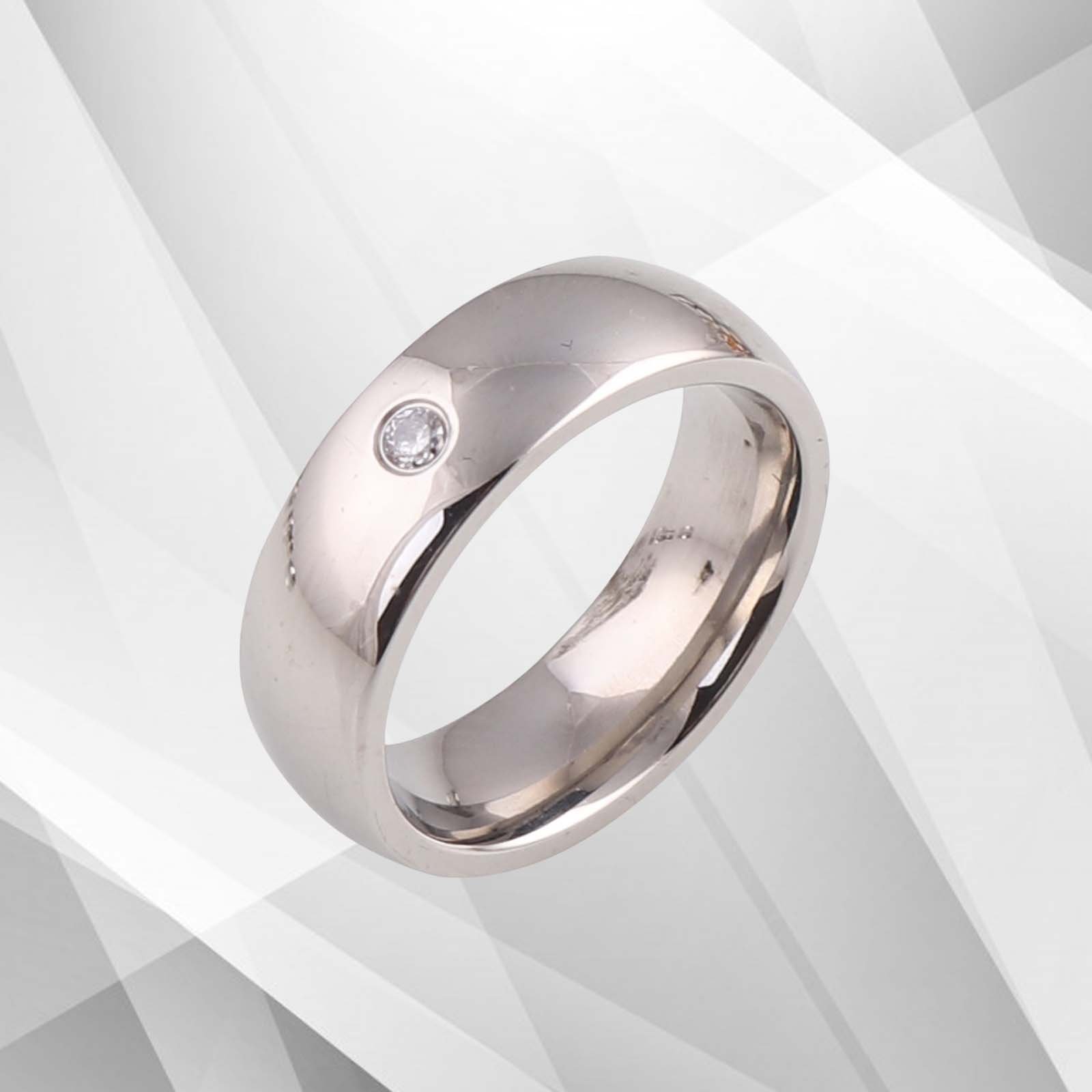 0.35Ct CZ Diamond Titanium Wedding Band Ring with 18Ct white gold finish, showcasing a sparkling design and comfort fit.