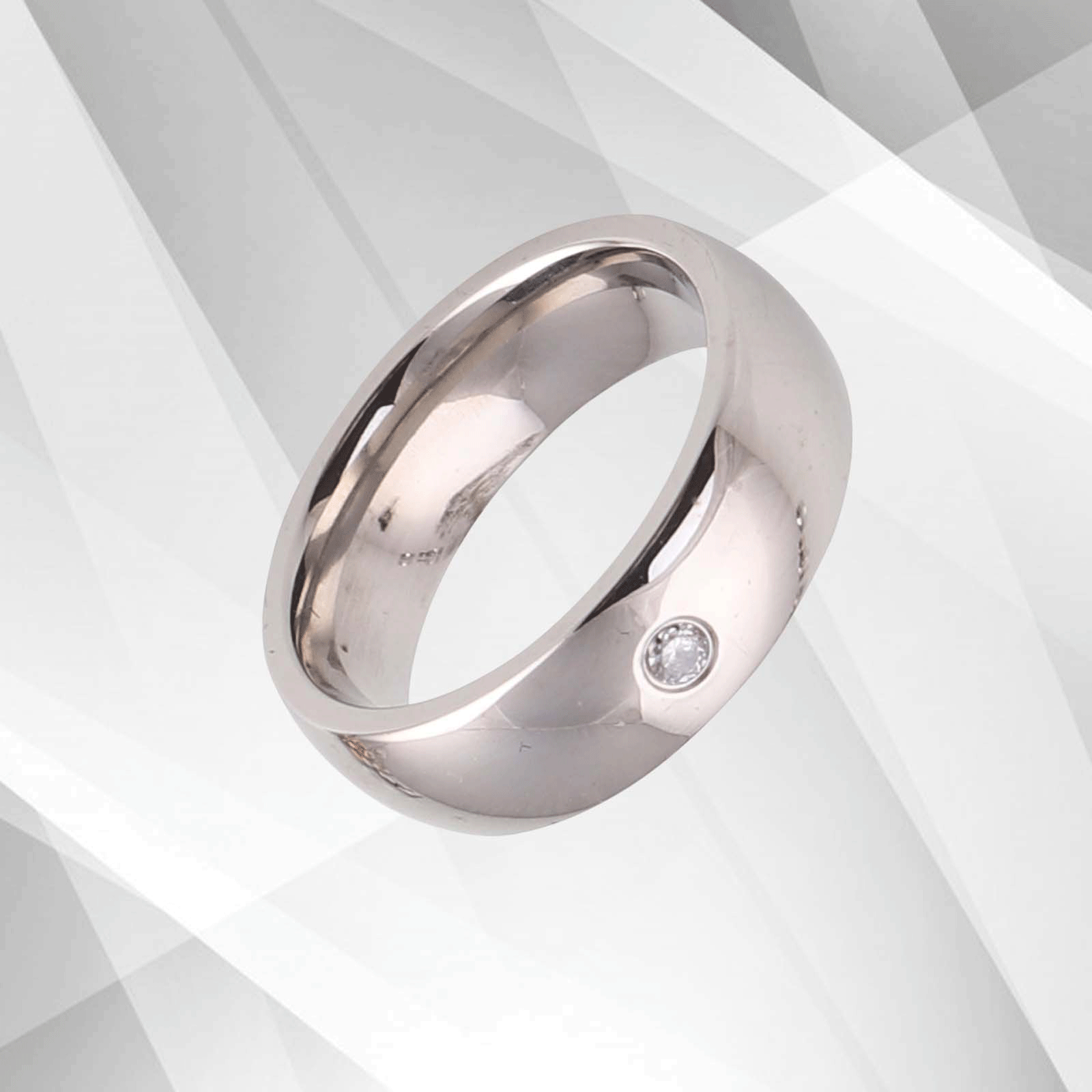 0.35Ct CZ Diamond Titanium Wedding Band Ring with 18Ct white gold finish, showcasing a sparkling design and comfort fit.