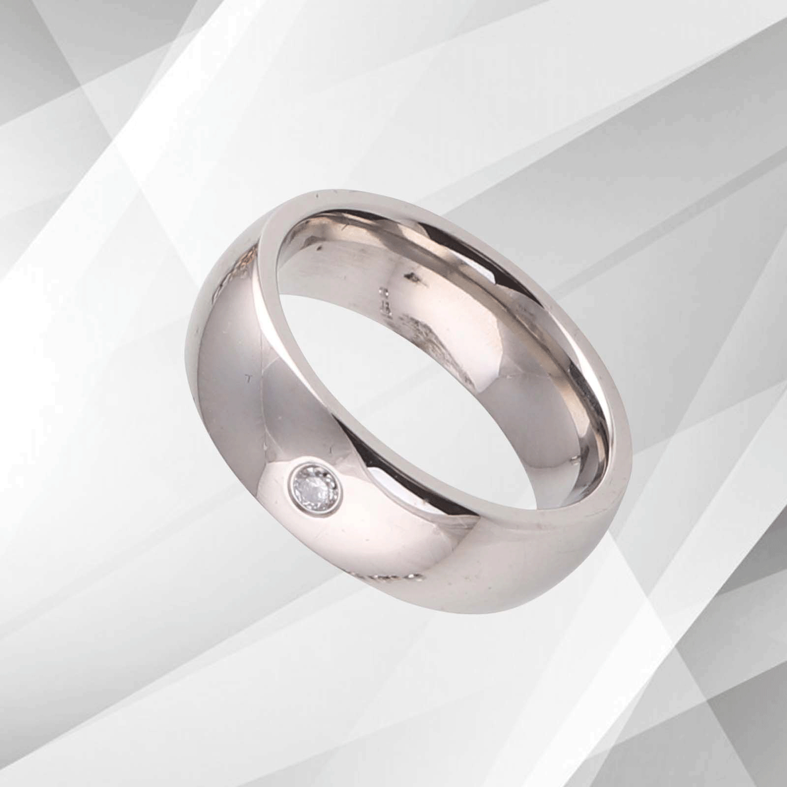 0.35Ct CZ Diamond Titanium Wedding Band Ring with 18Ct white gold finish, showcasing a sparkling design and comfort fit.