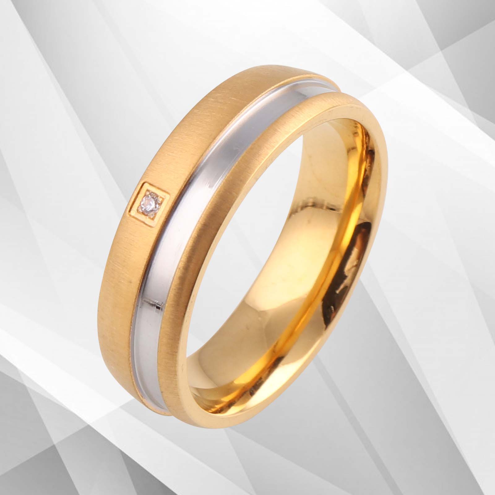 0.35Ct CZ Diamond Titanium Engagement Ring with 18Ct Yellow and White Gold Finish, showcasing a sparkling design and comfort fit.