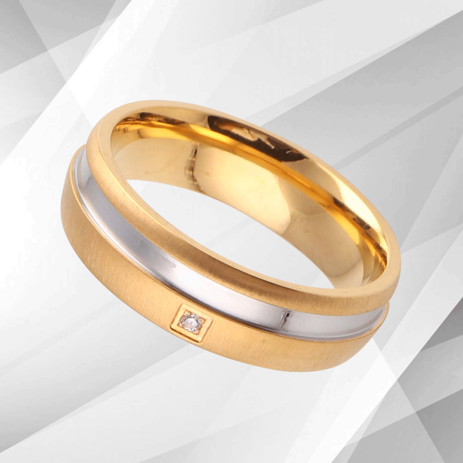 0.35Ct CZ Diamond Titanium Engagement Ring with 18Ct Yellow and White Gold Finish, showcasing a sparkling design and comfort fit.