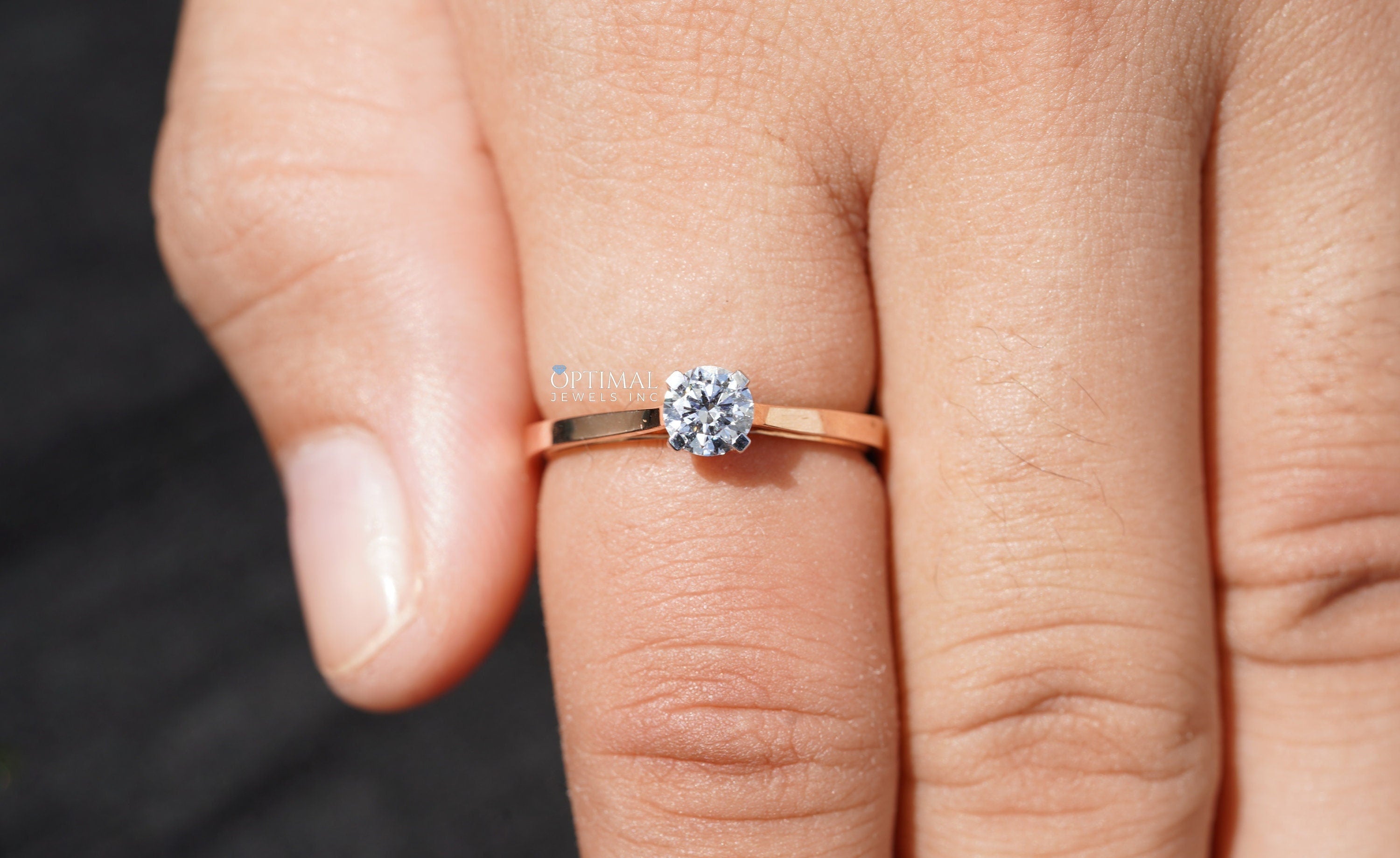 0.45 CT Round Cut Lab Grown Diamond Ring in Rose Gold, showcasing a sparkling solitaire design perfect for engagement or gifting.