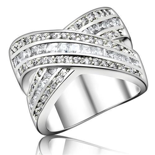 0F233 High-Polished 925 Sterling Silver Ring featuring a clear AAA Grade CZ stone, showcasing its elegant design and shine.
