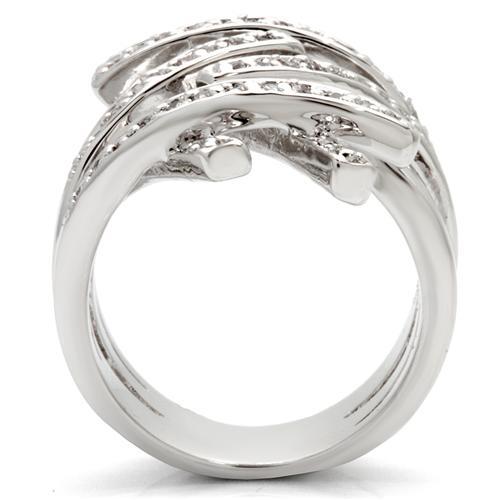 0W061 Rhodium Brass Ring featuring a clear AAA Grade CZ center stone, showcasing its elegant design and high-quality finish.