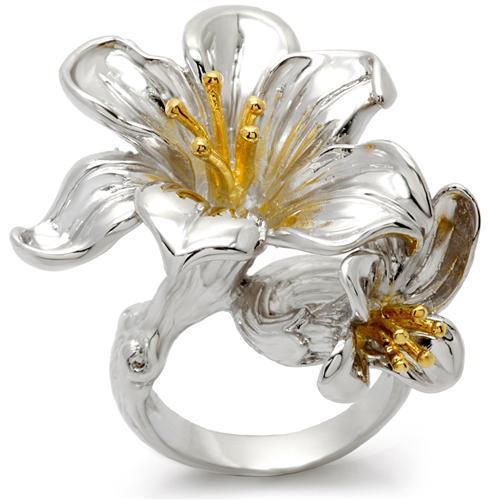 0W082 Gold and Rhodium Brass Ring with a sleek, minimalist design, showcasing its luxurious finish and lightweight structure.