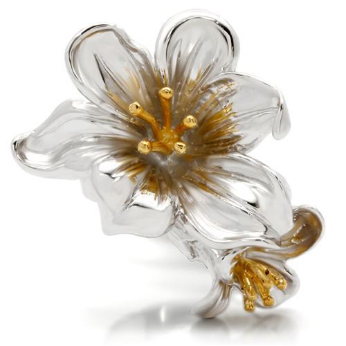 0W082 Gold and Rhodium Brass Ring with a sleek, minimalist design, showcasing its luxurious finish and lightweight structure.