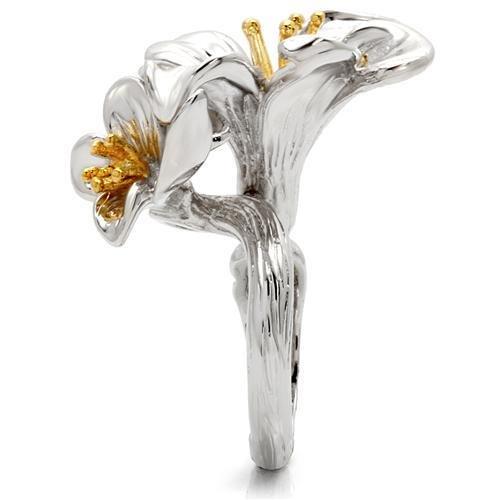 0W082 Gold and Rhodium Brass Ring with a sleek, minimalist design, showcasing its luxurious finish and lightweight structure.