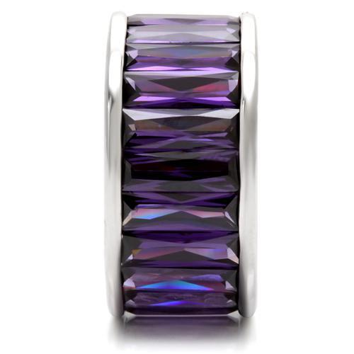 0W128 Rhodium Brass Ring featuring AAA Grade CZ in Amethyst, showcasing its elegant design and vibrant color.