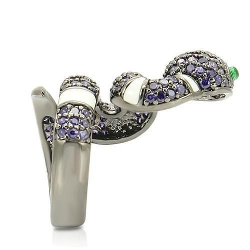 0W184 Ruthenium Brass Ring featuring AAA Grade CZ in vibrant multi colors, showcasing its elegant design and sparkling center stone.