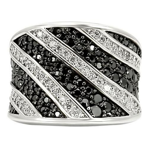 0W242 Rhodium and Ruthenium Brass Ring featuring a AAA Grade CZ center stone in Jet color, showcasing elegance and sophistication.