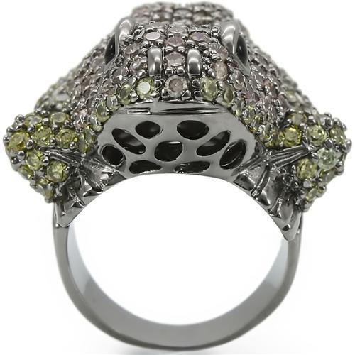 0W284 Ruthenium Brass Ring featuring AAA Grade CZ in vibrant multi colors, showcasing its elegant design and luxurious finish.