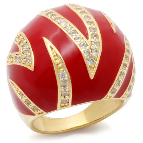 0W229 Gold Brass Ring featuring a clear AAA Grade CZ stone, showcasing elegance and sophistication.