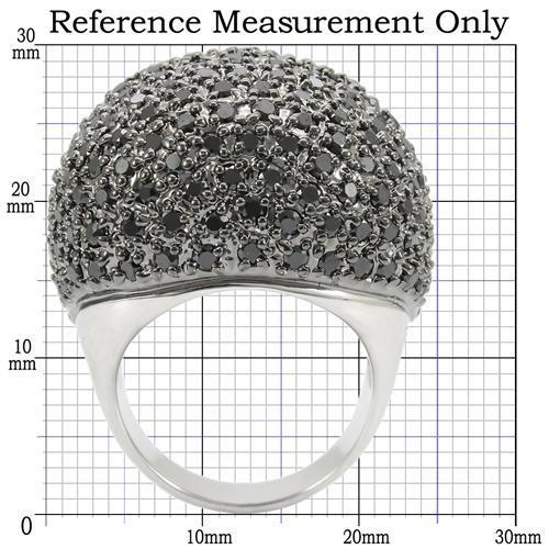 0W362 Rhodium and Ruthenium Brass Ring featuring AAA Grade CZ in Jet color, showcasing its elegant design and luxurious finish.