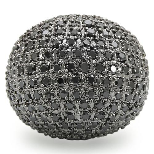 0W362 Rhodium and Ruthenium Brass Ring featuring AAA Grade CZ in Jet color, showcasing its elegant design and luxurious finish.