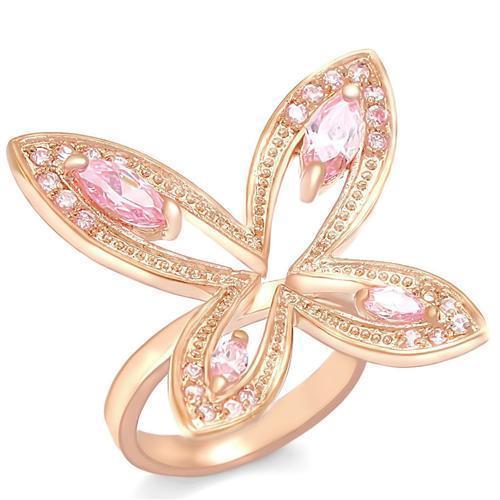 0W381 Rose Gold Brass Ring featuring AAA Grade CZ in rose color, showcasing its elegant design and sparkling center stone.